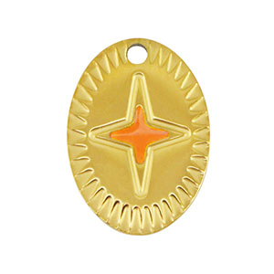 Breloques en acier Inox ovale &eacute;toile Dor&eacute;-orange