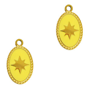 Breloques en acier Inox ovale soleil Dor&eacute;-jaune