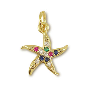 M&eacute;tal TQ laiton breloques &eacute;toile de mer Dor&eacute;-multicolore