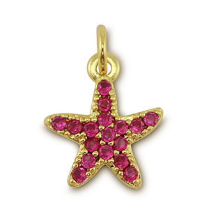 M&eacute;tal TQ laiton breloques &eacute;toile de mer Dor&eacute;-magenta