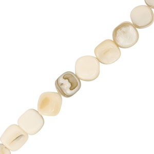 Perles coquillage carr&eacute; Blanc-sable marron