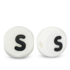 Perles lettres en c&eacute;ramique S Blanc-noir