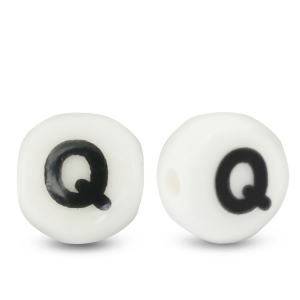 Perles lettres en c&eacute;ramique Q Blanc-noir
