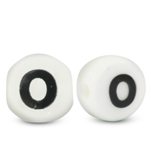 Perles lettres en c&eacute;ramique O Blanc-noir