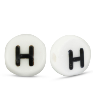 Perles lettres en c&eacute;ramique H Blanc-noir