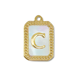 Breloque en acier Inox coquille lettre C Dor&eacute;-blanc (couleur naturelle)
