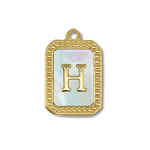 Breloque en acier Inox coquille lettre H Dor&eacute;-blanc (couleur naturelle)