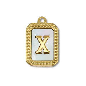 Breloque en acier Inox coquille lettre X Dor&eacute;-blanc (couleur naturelle)