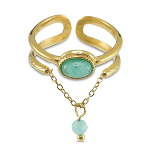 Bagues en acier Inox avec pierre naturelle Dor&eacute;-bleu turquoise