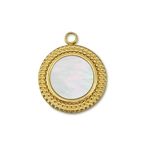 Breloque en acier Inox coquille rond Dor&eacute;-blanc (couleur naturelle)