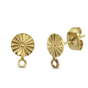 Appr&ecirc;ts en acier Inox boucles d'oreilles / puces d&rsquo;oreilles rond avec anneau Dor&eacute;