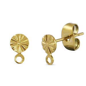 Appr&ecirc;ts en acier Inox boucles d'oreilles / puces d&rsquo;oreilles rond avec anneau Dor&eacute;
