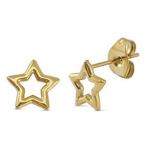 Boucles d'oreilles / puces d&rsquo;oreilles en acier Inox &eacute;toile Dor&eacute;