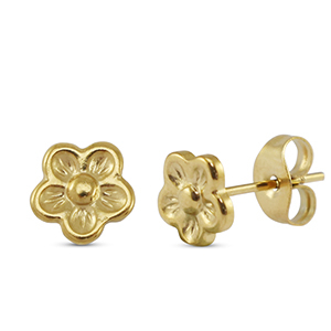Boucles d'oreilles / puces d&rsquo;oreilles en acier Inox fleur Dor&eacute;