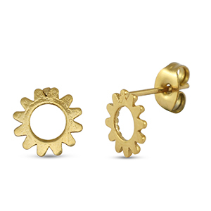 Boucles d'oreilles / puces d&rsquo;oreilles en acier Inox fleur Dor&eacute;