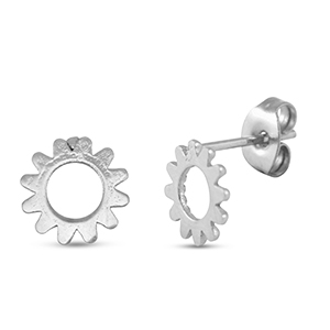 Boucles d'oreilles / puces d&rsquo;oreilles en acier Inox fleur Argent&eacute;