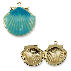 M&eacute;tal TQ laiton breloques coquille Dor&eacute;-bleu turquoise