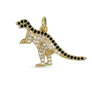 M&eacute;tal TQ laiton breloques zirconium dinosaure Dor&eacute;-noir