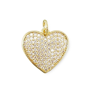M&eacute;tal TQ laiton breloques zirconium coeur Dor&eacute;