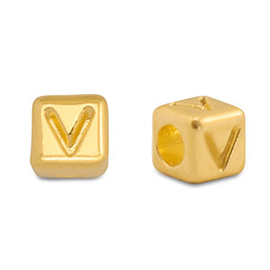 Perles alphabet en m&eacute;tal DQ V Dor&eacute; (sans nickel)