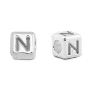 Perles alphabet en m&eacute;tal DQ N Argent&eacute; antique (sans nickel)