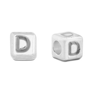 Perles alphabet en m&eacute;tal DQ D Argent&eacute; antique (sans nickel)