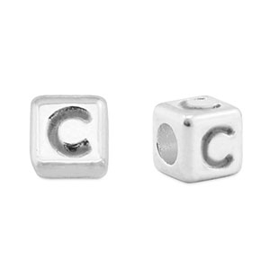 Perles alphabet en m&eacute;tal DQ C Argent&eacute; antique (sans nickel)