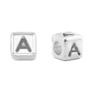 Perles alphabet en m&eacute;tal DQ A Argent&eacute; antique (sans nickel)