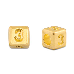 Perles alphabet en m&eacute;tal DQ 3 Dor&eacute; (sans nickel)