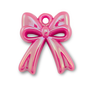 Breloques acrylique n&oelig;ud Rose fuchsia-pearl shine coating