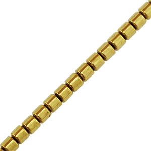 Perles h&eacute;matites tube 3mm Dor&eacute;