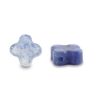 Pierres naturelles perles Sodalite et Microcline tr&egrave;fle Bleu fonc&eacute;