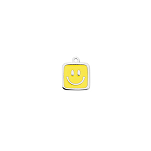 Breloques en acier Inox carr&eacute; avec Smiley Argent&eacute;-jaune