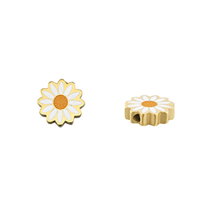 Perles en acier Inox marguerite Dor&eacute;-blanc