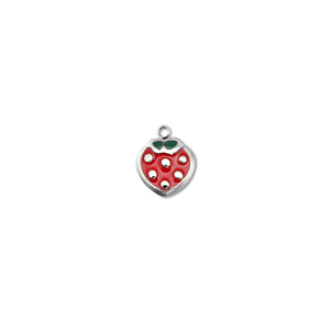 Breloques en acier Inox fraise Argent&eacute;-rouge-vert
