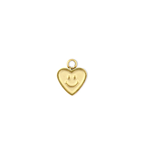 Breloques en acier Inox coeur avec smiley Dor&eacute;