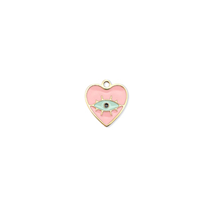 Breloques en acier Inox c&oelig;ur Oeil porte-bonheur Dor&eacute;-rose