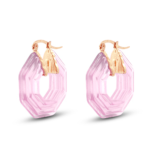 Boucles d'oreilles r&eacute;sine tendance hexagone Dor&eacute;-transparent rose