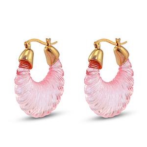 Boucles d'oreilles r&eacute;sine tendance ovale Dor&eacute;-transparent rose