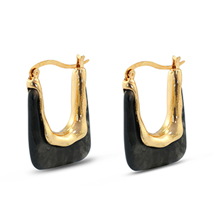 Boucles d'oreilles r&eacute;sine tendance rectangle Dor&eacute;-transparent noir