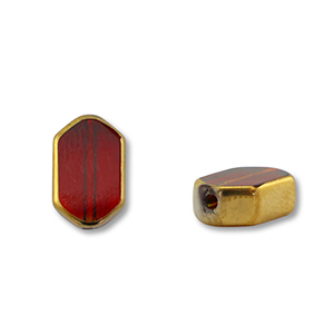 Perles en verre hexagone Rouge transparent-dor&eacute;