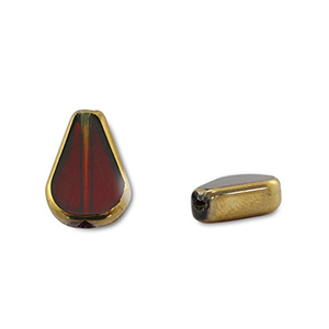Perles en verre goutte Rouge transparent-dor&eacute;
