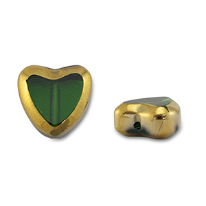 Perles en verre coeur Vert transparent-dor&eacute;