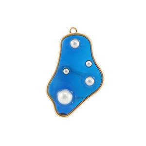 Pendentifs en r&eacute;sine irr&eacute;gulier avec perles Dor&eacute;-bleu-blanc