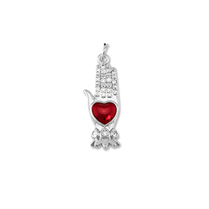 M&eacute;tal TQ laiton breloques main avec coeur Argent&eacute;-rouge