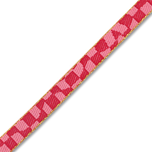 Ruban texte &agrave; carreaux Rose-rouge-dor&eacute;