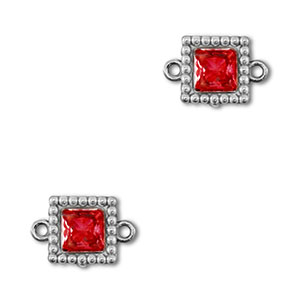 Connecteurs en acier Inox zirconium carr&eacute; Argent&eacute;-rouge
