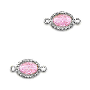 Connecteurs en acier Inox zirconium ovale Argent&eacute;-rose clair