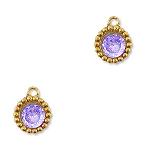 Breloques en acier Inox zirconium rond Dor&eacute;-violet