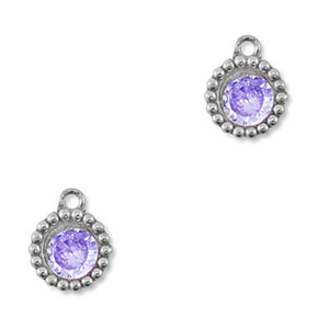 Breloques en acier Inox zirconium rond Argent&eacute;-violet
